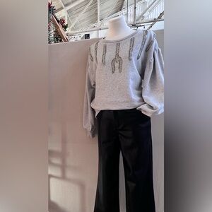 Gibson Latimer Light Gray Embellished Crewneck Sweater